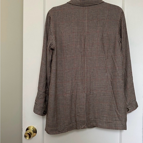 Free People Houndstooth linen Blazer in Brown and Cream $168 - Picture 6 of 10